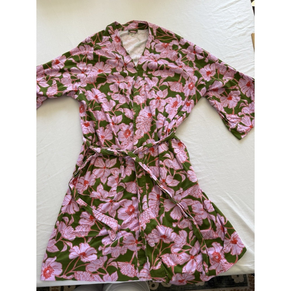 Vera Bradley Womens Floral Bath Robe Pink Green Pockets S/M 21510S-M